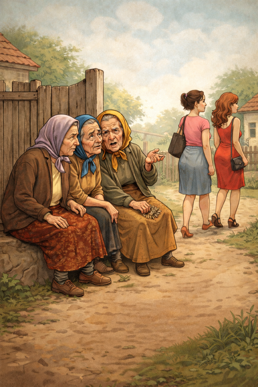 Babele la poartă stând și bârfind