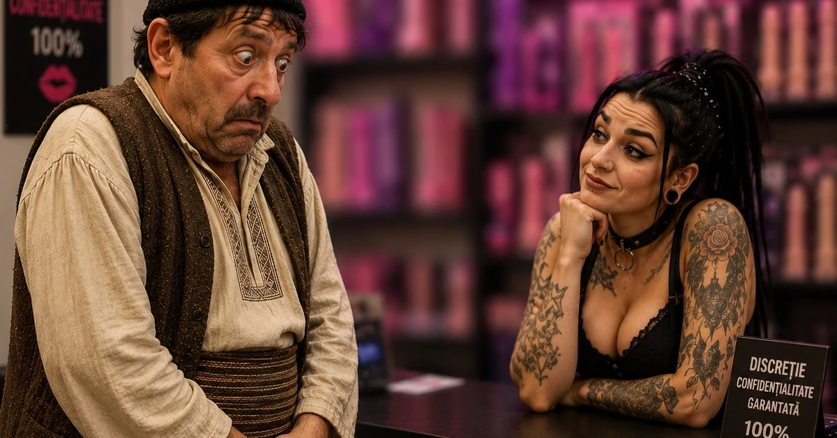 Gică din Căcăieni intră pentru prima dată într-un sex-shop din București
