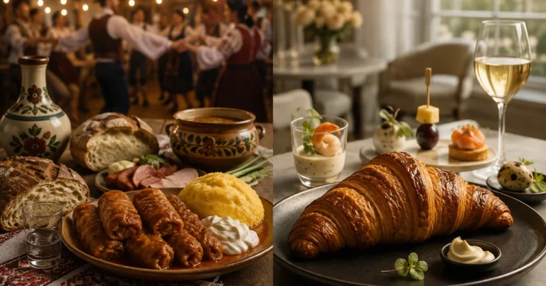 Sarmale și croasant pe aceeași masă, contrast între mâncare tradițională și fine dining