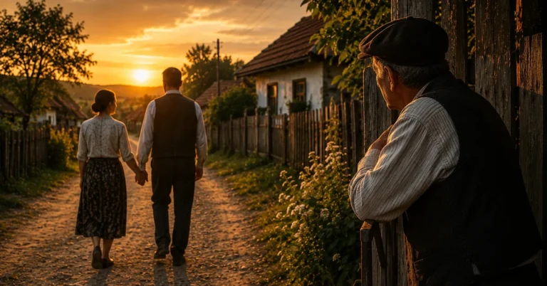 Vasile privind-o pe Măria plecând alături de Ion pe ulița satului